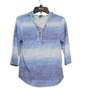 Christopher And Banks PS Hooded Ribbed Lightweight Blue And Purple Womens Top